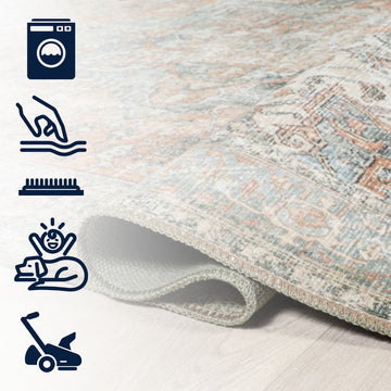 Armae Distressed Medallion Chenille Machine-washable Area Rug
